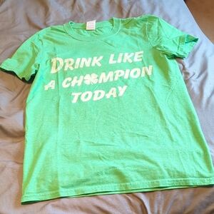 Gildan Bright Green Ladies Small Short-Sleeve Tee with White Graphic